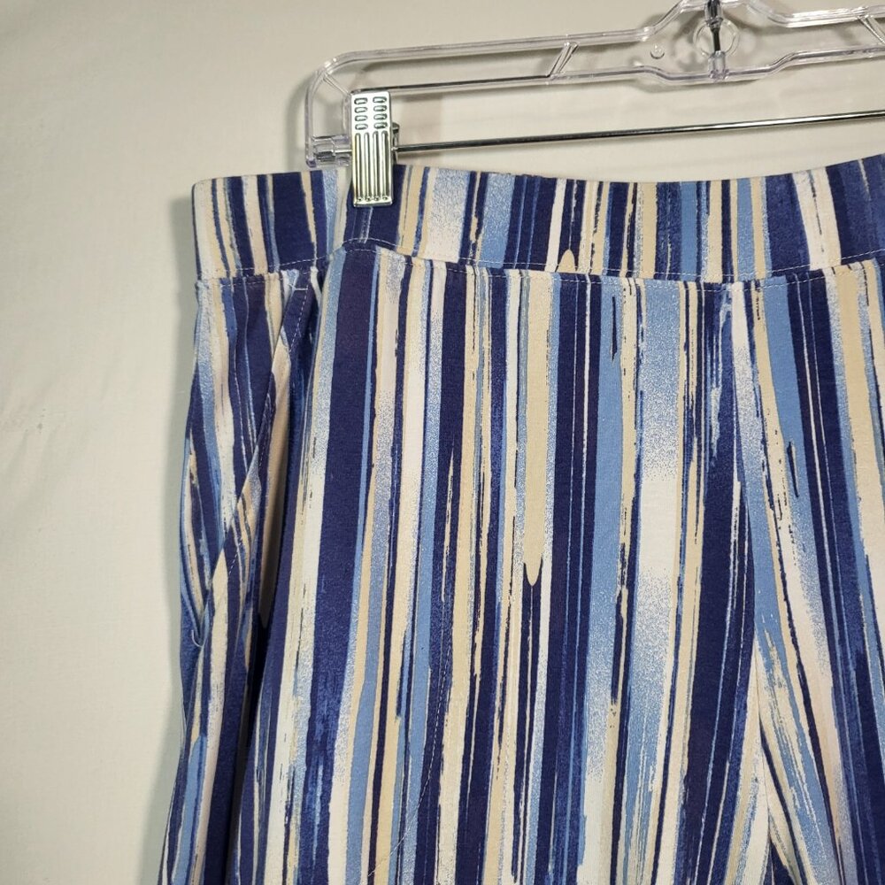 d&co Denim & Company Beach Woman's Lounge Pants Size LT Blue/White/Beige Stripes - Picture 2 of 8